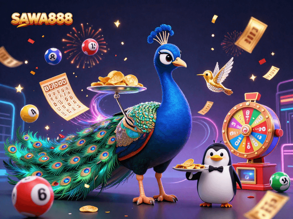 SAWA888 enthralls players with vibrant lottery scenes bursting with dynamic game elements and a lively atmosphere.