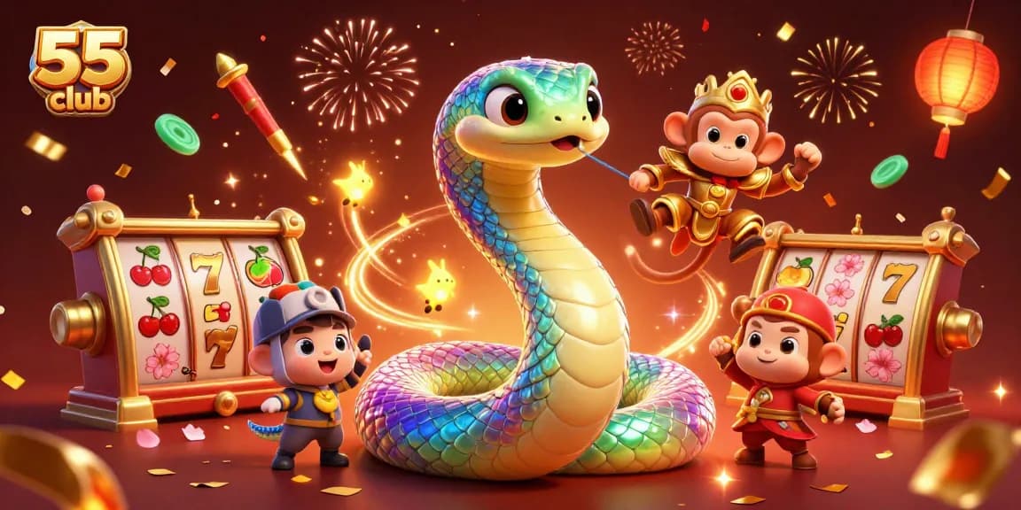 Experience thrilling gameplay at 55 club with vibrant 3D casino action and colorful characters.