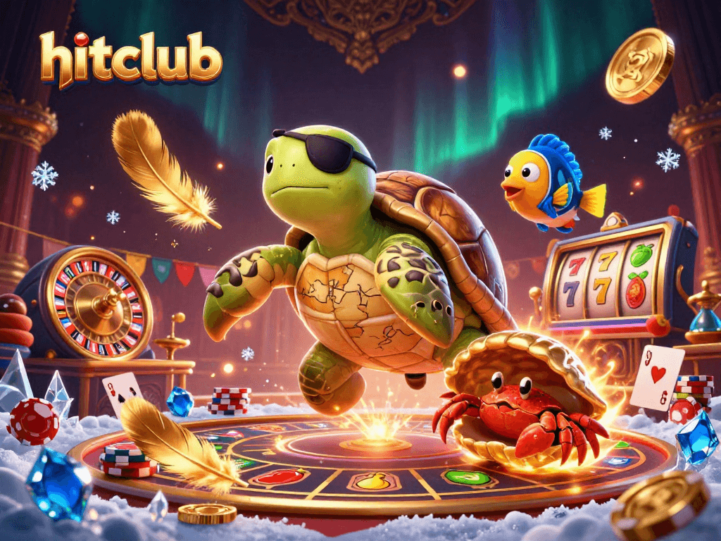 Experience the engaging hitclub casino scene with a pirate turtle, lucky symbols, and immersive gameplay elements.