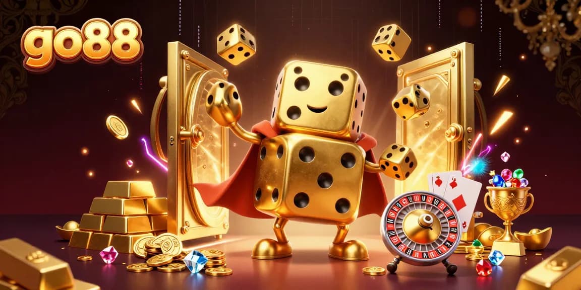 Engage in thrilling games at go88 with vibrant casino excitement and dynamic golden elements.