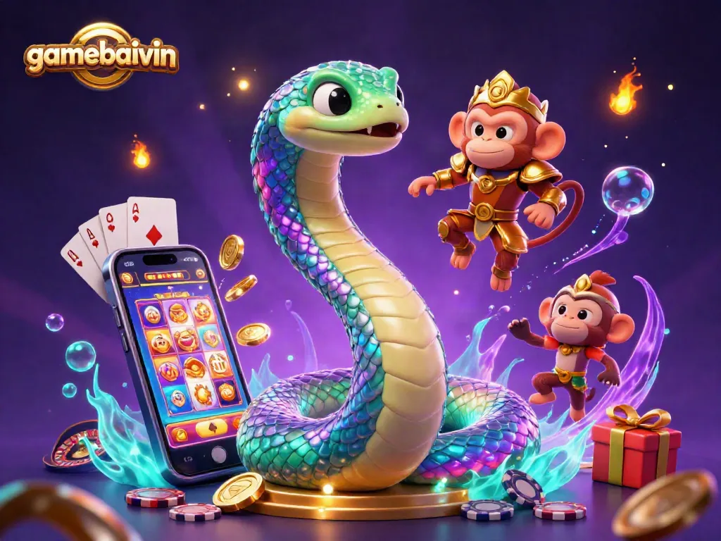 Experience the magic of gamebaivin in this vibrant casino-themed illustration featuring exciting gaming elements.