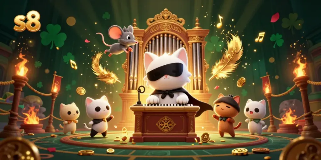 Engage in thrilling gameplay at S8, featuring vibrant gambling characters amidst dynamic casino elements