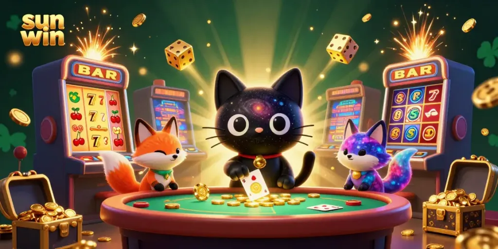 Experience the excitement of sun win at a vibrant casino table with cosmic themes.