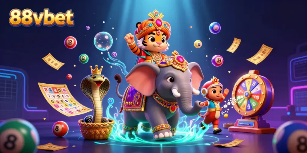 Play thrilling games at 88vbet with exciting visuals of a vibrant 3D casino scene.