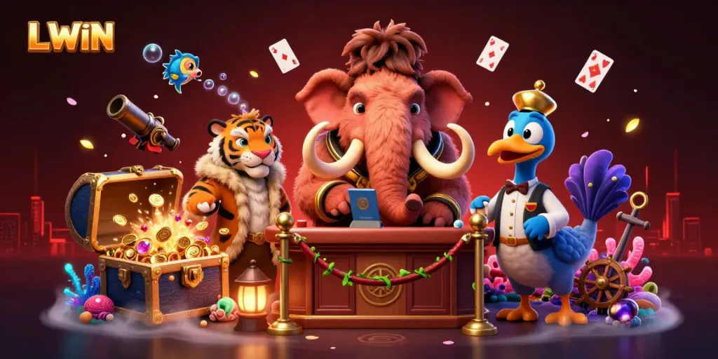 Experience the excitement of LLWIN with a vibrant casino scene featuring unique characters and rich elements.