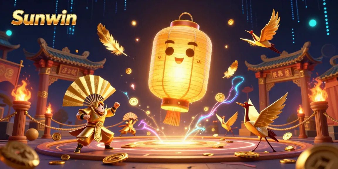 Experience thrilling gaming at Sunwin with a magical lantern spirit in a vibrant casino scene.