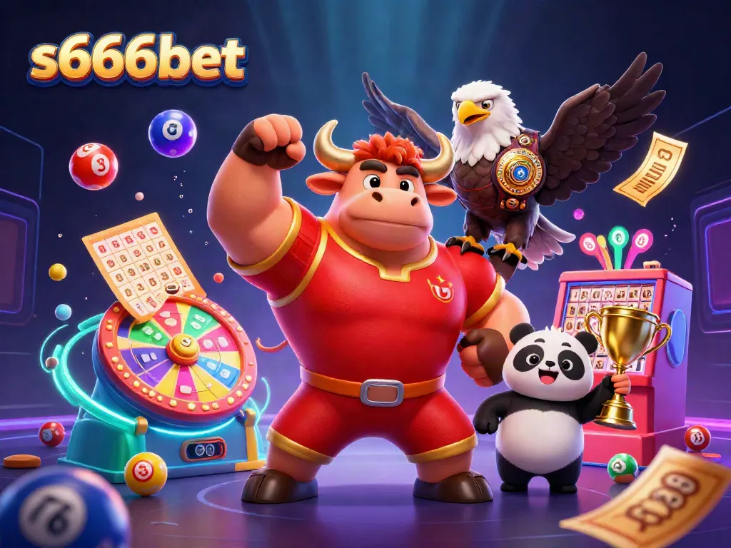 Watch the s666bet mascot rally with a trophy in a dazzling casino-themed celebration.