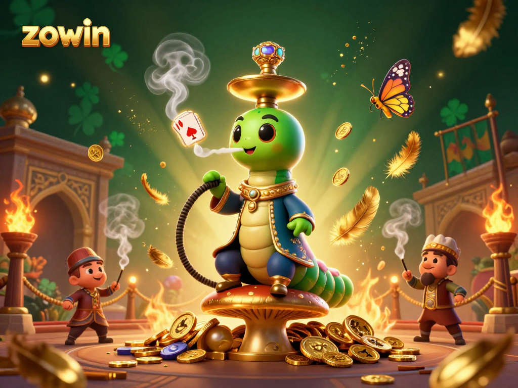 Experience thrilling gaming action with zowin in this vibrant casino scene filled with symbols and golden treasures.