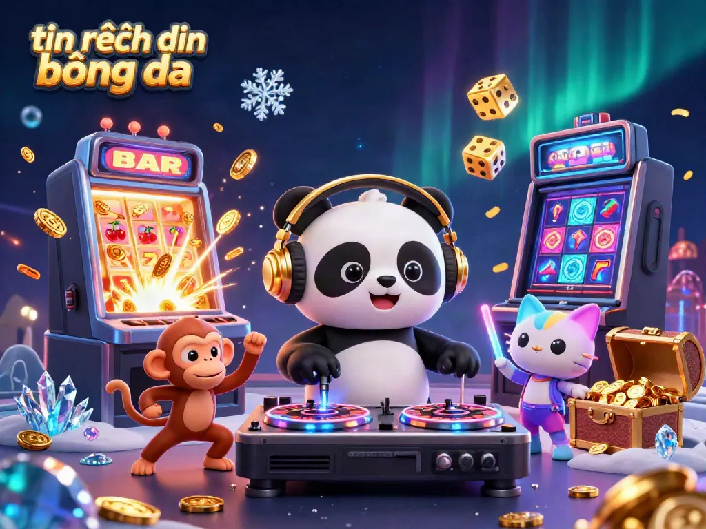 Join the thrilling scene of tin nhận định bóng đá with a DJ panda and vibrant characters, showcasing exciting casino elements.