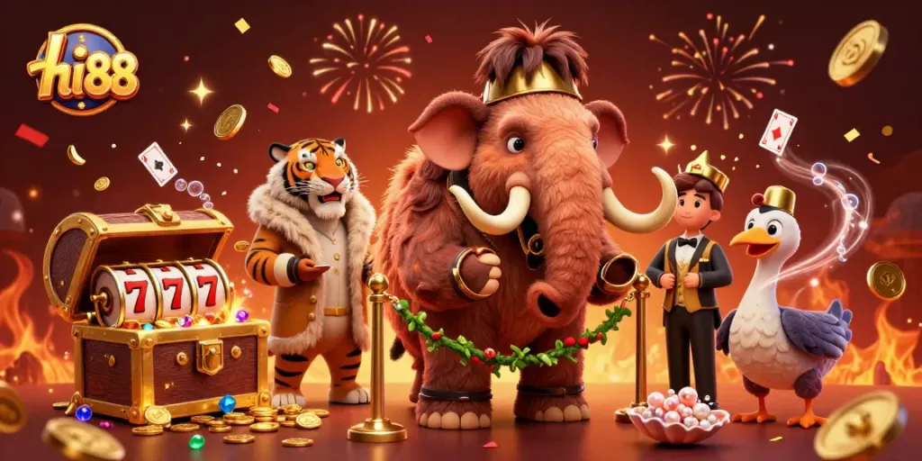 Experience hi 88's thrilling casino atmosphere with vibrant characters and lively gaming elements.