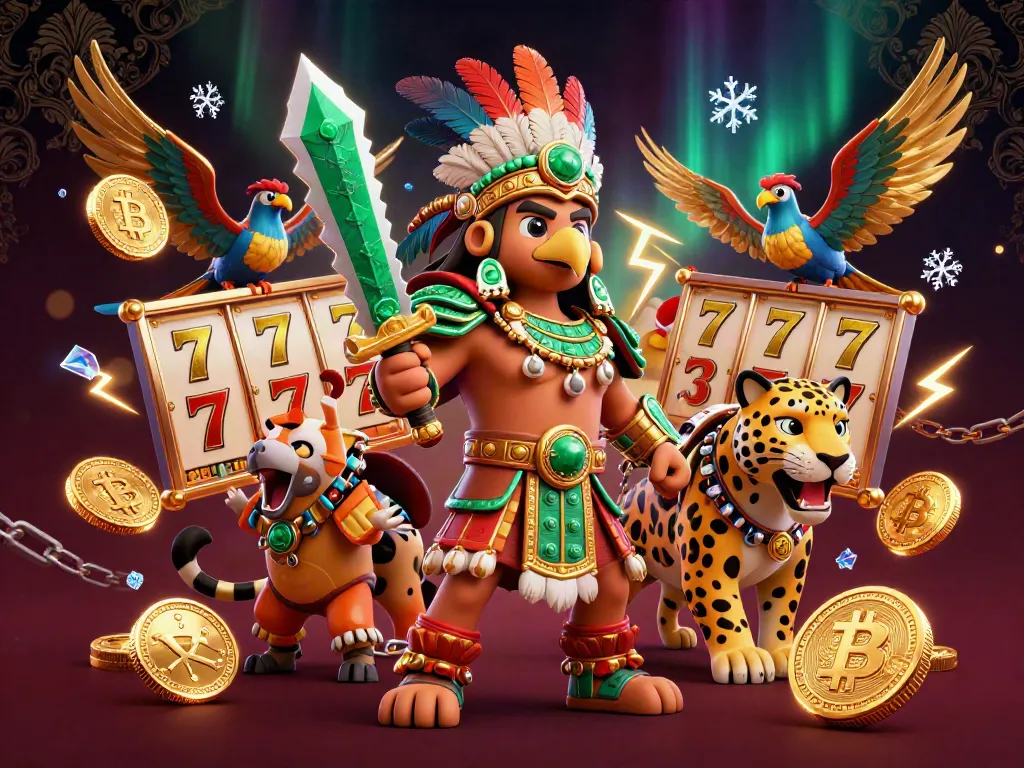 Experience thrilling slots at go-88 with Aztec warriors surrounded by crypto coins and vibrant gaming elements.