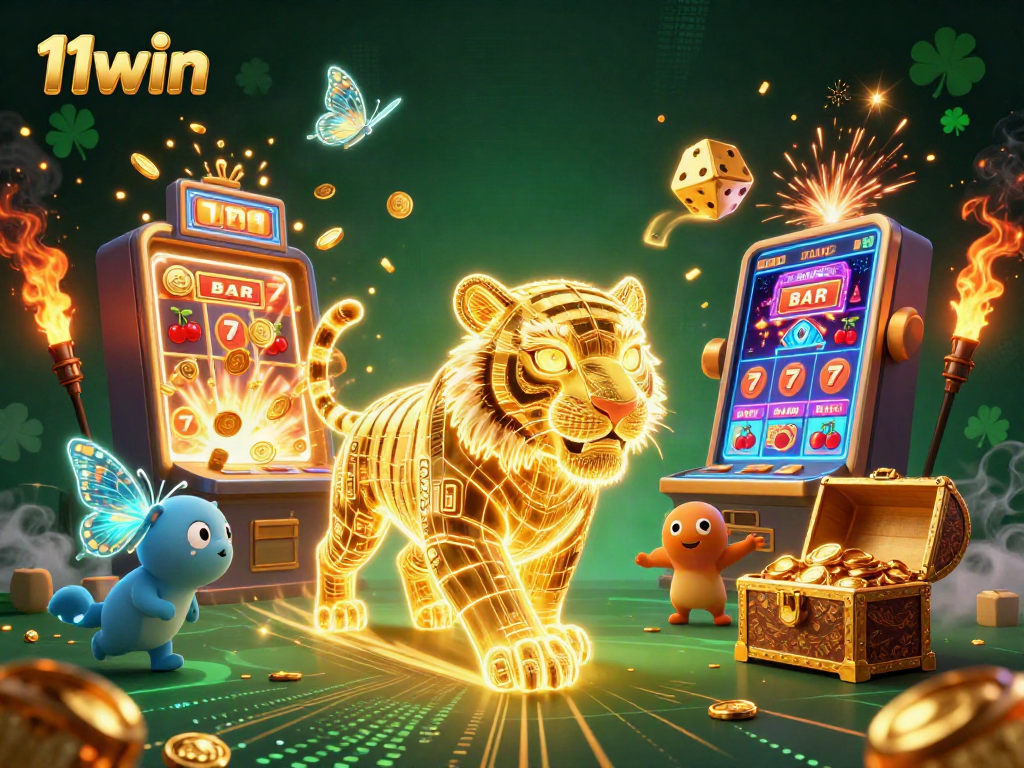 Spin the reels with 11win's dazzling jackpot explosion in a vibrant digital casino scene.