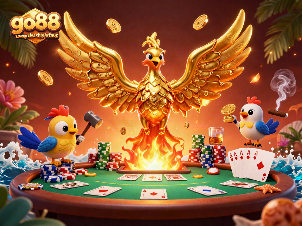 Play exciting games at go88 trang chu chinh thuc with a molten gold phoenix and vibrant casino elements.