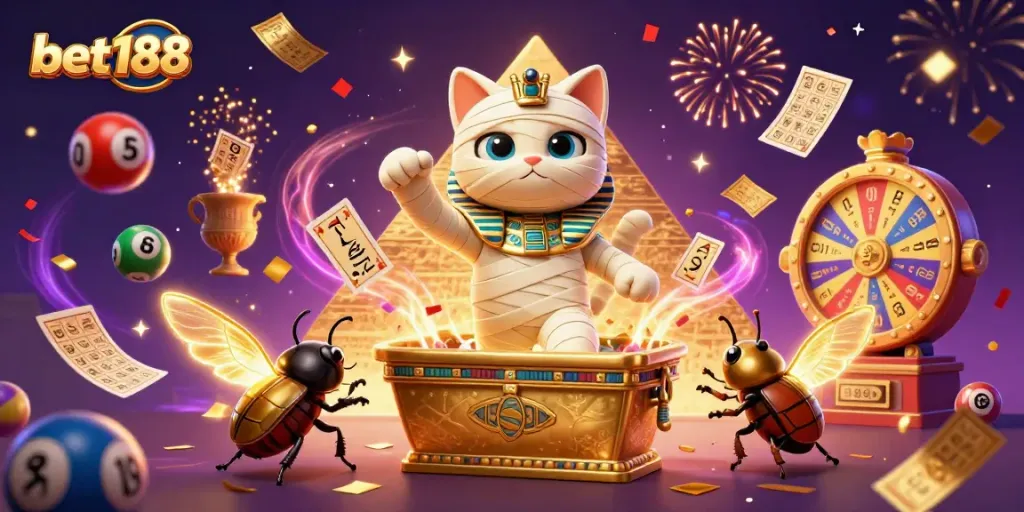 Experience the excitement of bet188 with a dynamic Egyptian-themed casino scene.