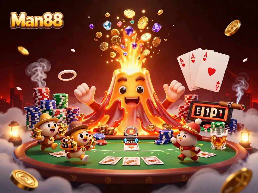 Man88 brings excitement with a volcanic eruption of treasures surrounded by poker elements and champions.