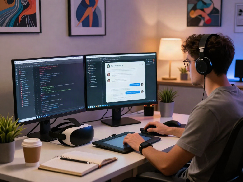 Developer engaging in nsfw ai chat software creation in a modern workspace.