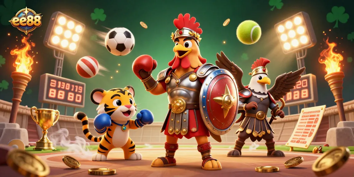 Experience thrilling gameplay at ee88 with our lively 3D illustration showcasing unique characters and dynamic action.