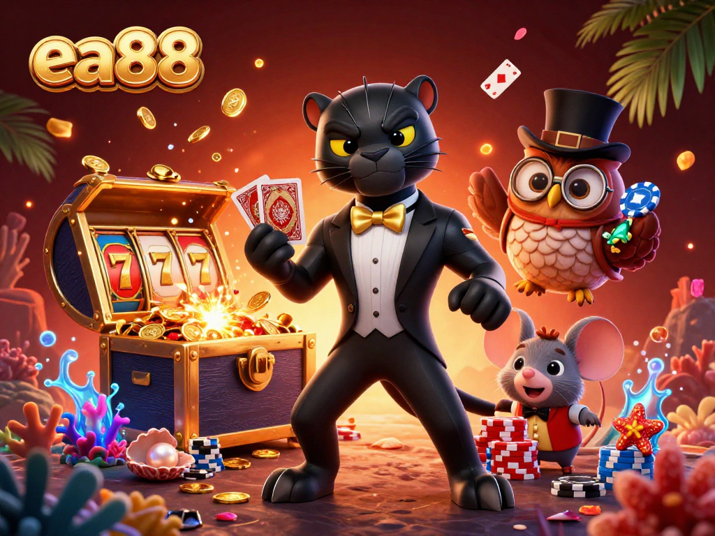 Enjoy thrilling games at ea88 with the stylish black panther dealer showcasing poker skills.
