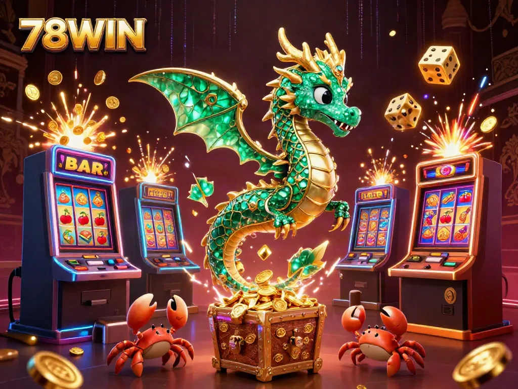 Engage in electrifying casino experiences at 78WIN with vibrant game elements and mythical creatures.