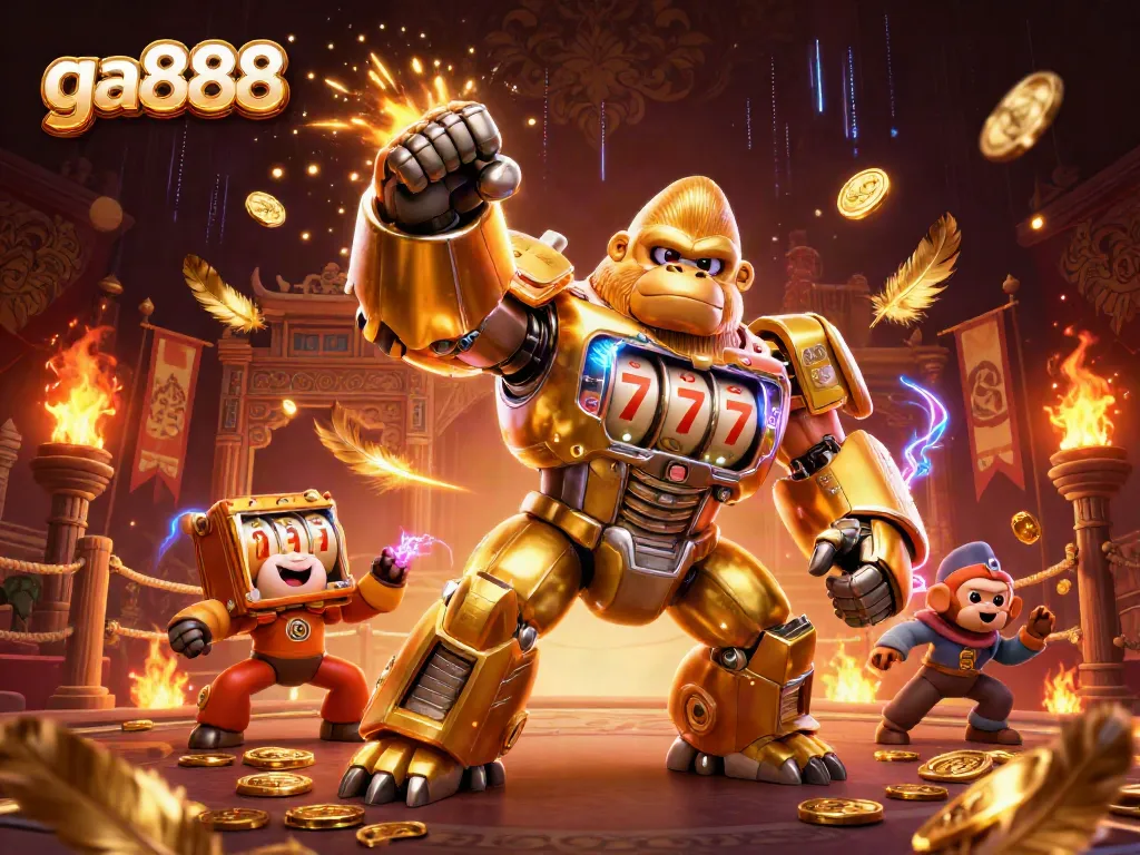 Engage with ga888 jackpot excitement in a vibrant 3D casino scene showcasing dynamic characters and effects.