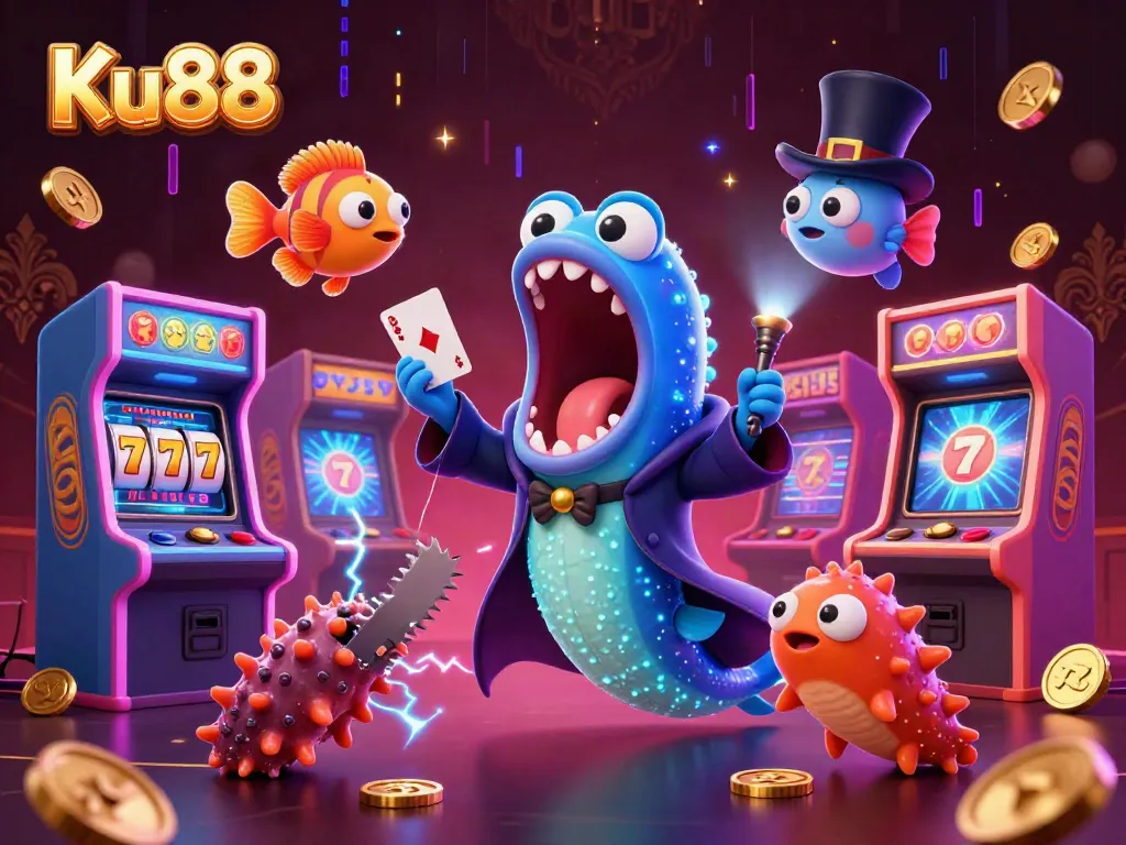 Engage in casino excitement with Ku88 and its vivid 3D illustration of gambling characters.