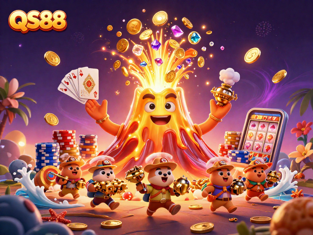 Experience thrilling casino action with QS88's golden volcano and treasure like never before.