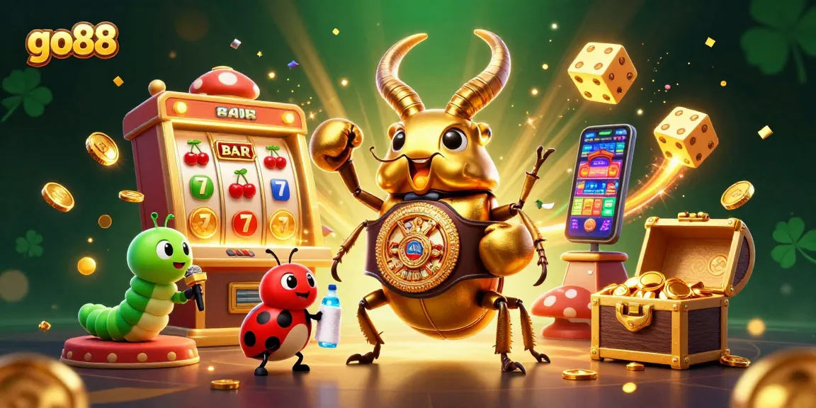 Experience exhilarating gameplay at go88 with a giant golden stag beetle champion and vibrant casino elements