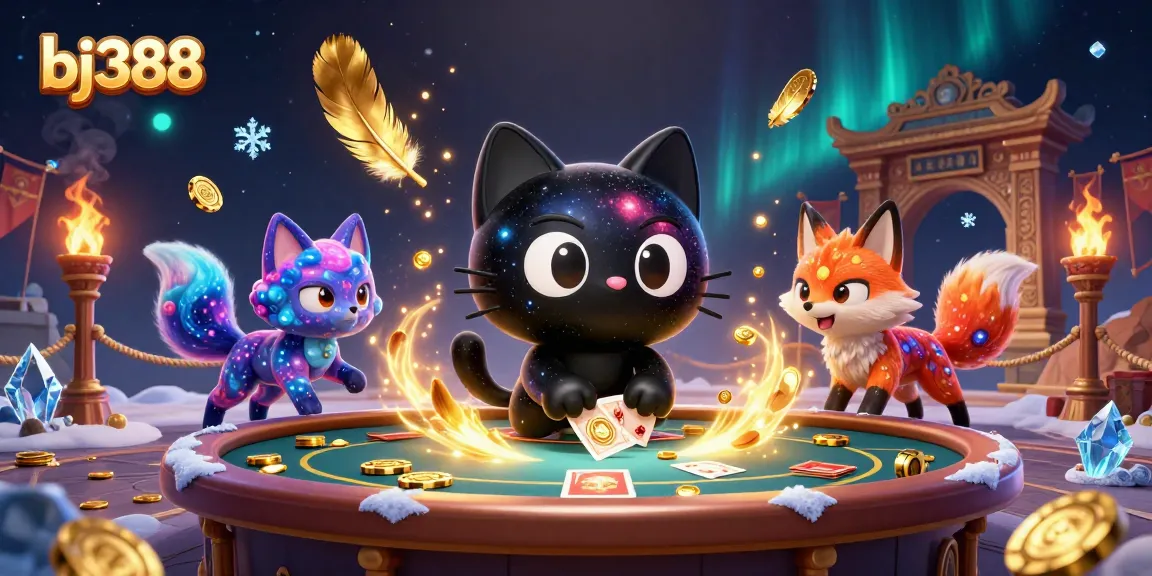 Engaging bj388 black hole cat drawing in a cosmic casino scene, showcasing exciting betting dynamics.