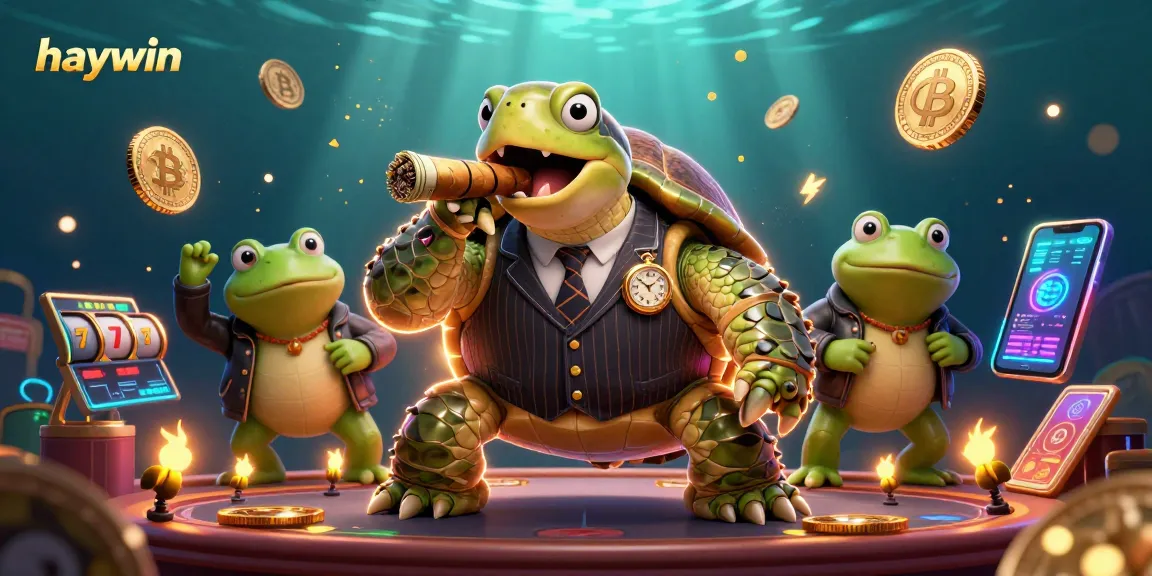 Experience the excitement of haywin with a vibrant 3D casino scene featuring a turtle mobster and bullfrog enforcers.