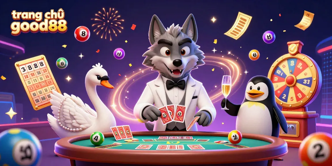 Engage with the vibrant world of trang chủ good88 through this dynamic casino illustration featuring iconic characters and exciting game elements.