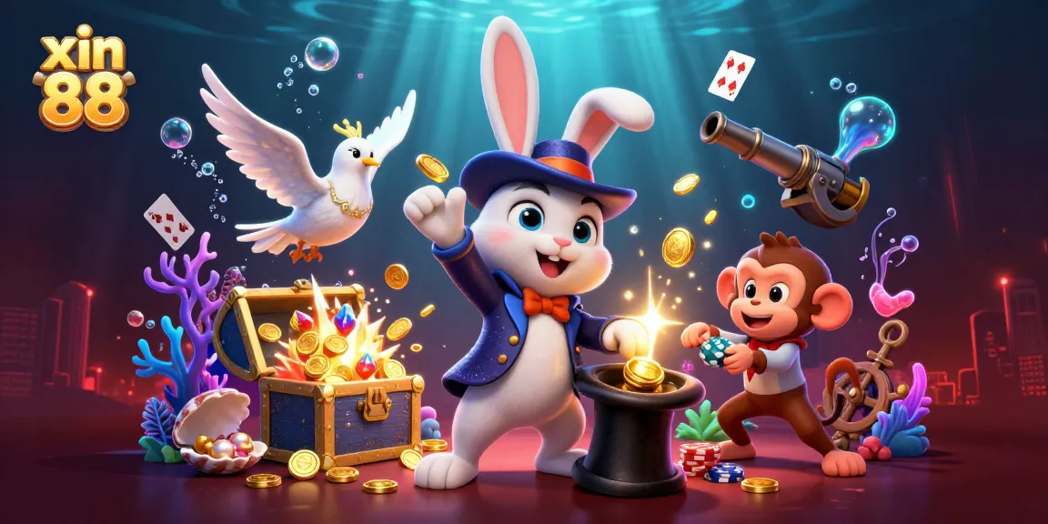Experience thrilling gameplay with xin 88 as characters pull in gold coins and chips in a lively casino scene.