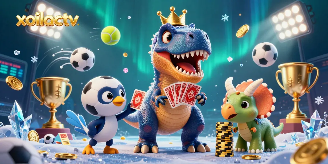 Bet on the exciting games through xoilactv with T-Rex shuffling cards and sports elements