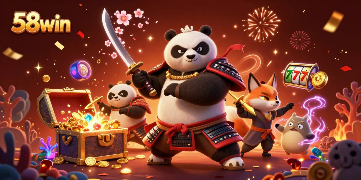 Engage in thrilling games at 58win's colorful online casino, featuring dynamic slot elements and vibrant characters.
