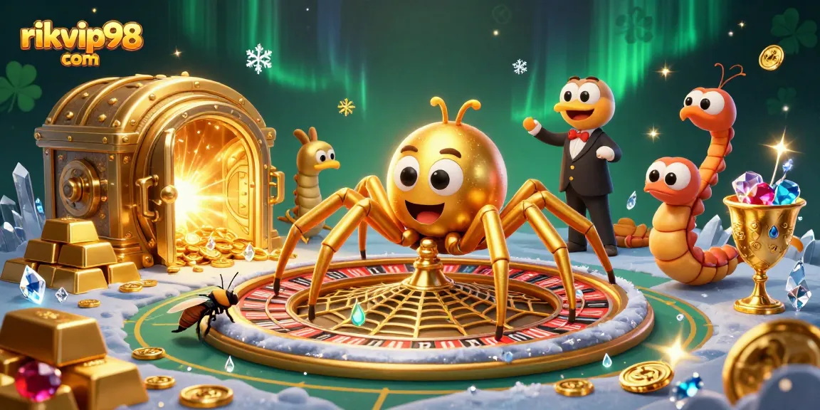 Spin the roulette wheel at rikvip98 com with a golden spider engaging nervously for players.
