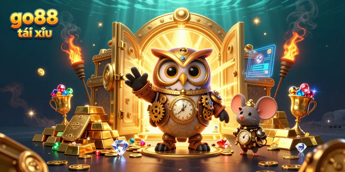 Engage with go88 tài xỉu in a vibrant casino-inspired illustration filled with gold and gems.