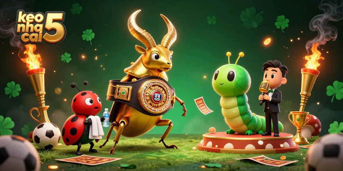 Engage with keo nha cai 5's dynamic betting experience featuring cartoon beetles and sports elements.