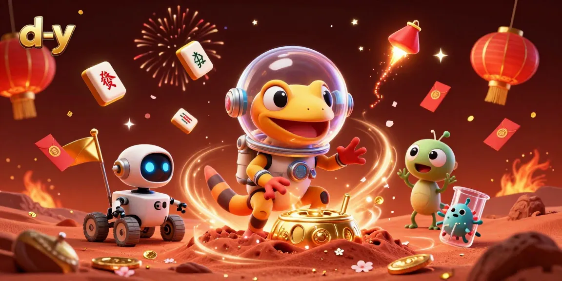 Engage with the d-y gaming scene featuring a Martian gecko discovering a hidden casino.