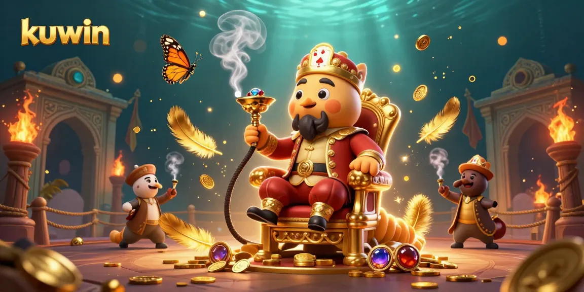 Kuwin's casino adventure with a whimsical caterpillar master, poker hand smoke, and dynamic gaming elements.