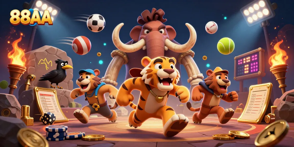 Engage with 88AA's exciting prehistoric casino scene, featuring a duo of characters and dynamic gaming elements.