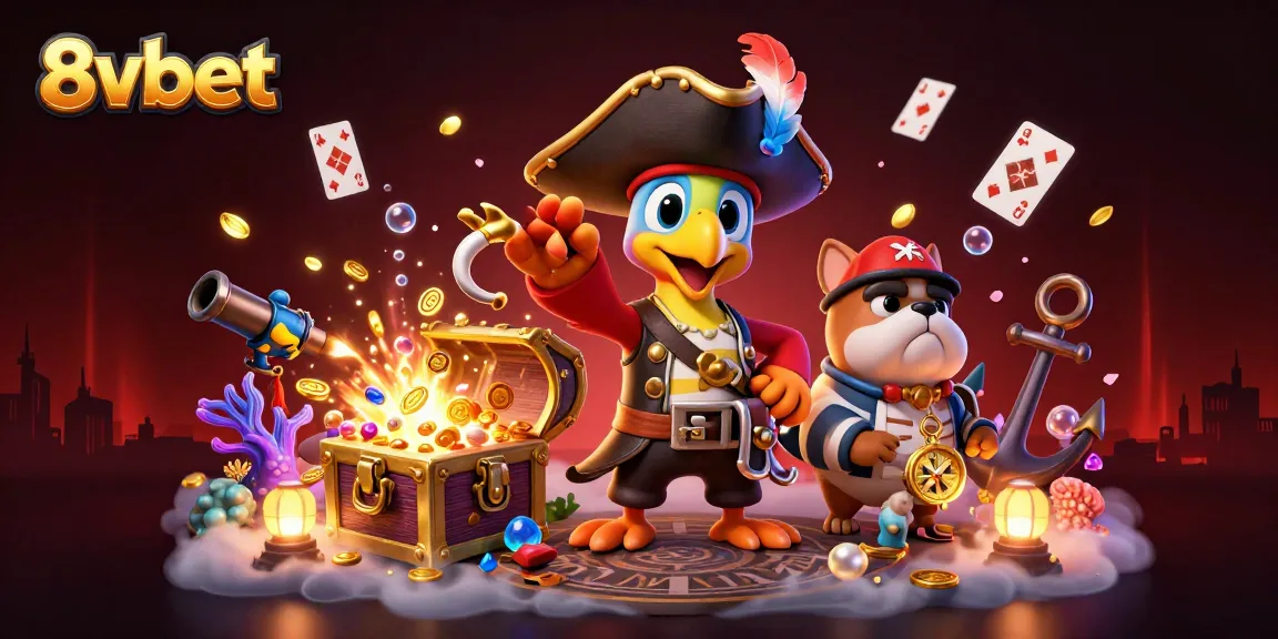 Experience thrilling gameplay with 8vbet's cartoon scene, highlighting exciting casino elements.