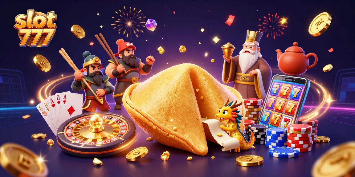 Experience the excitement of slot 777 with golden fortune cookie and dynamic casino elements.