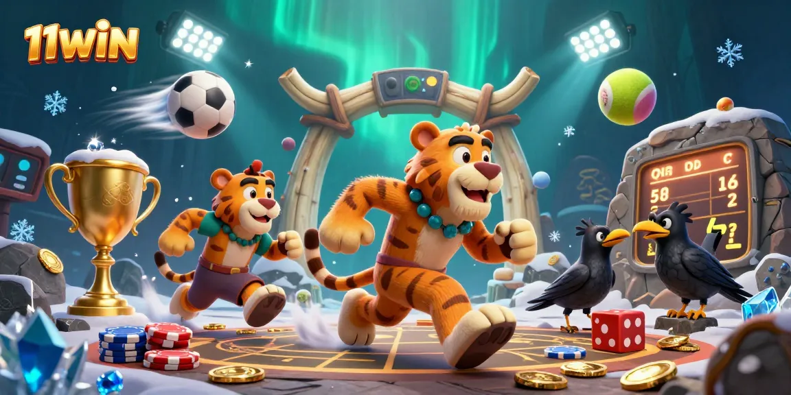 Engage with 11WIN's dynamic prehistoric casino featuring unique characters and vibrant game elements.