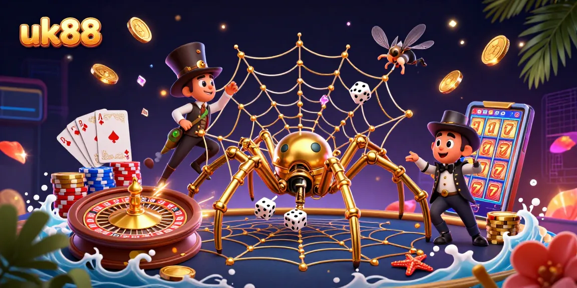 Experience uk88’s thrilling casino adventure in a vibrant 3D illustration.