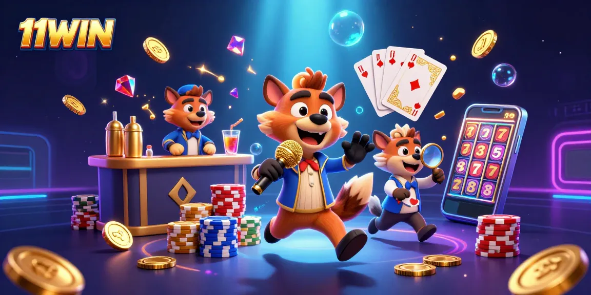 Experience the fun at 11WIN's comedy casino club with hyenas mixing drinks and cracking jokes.
