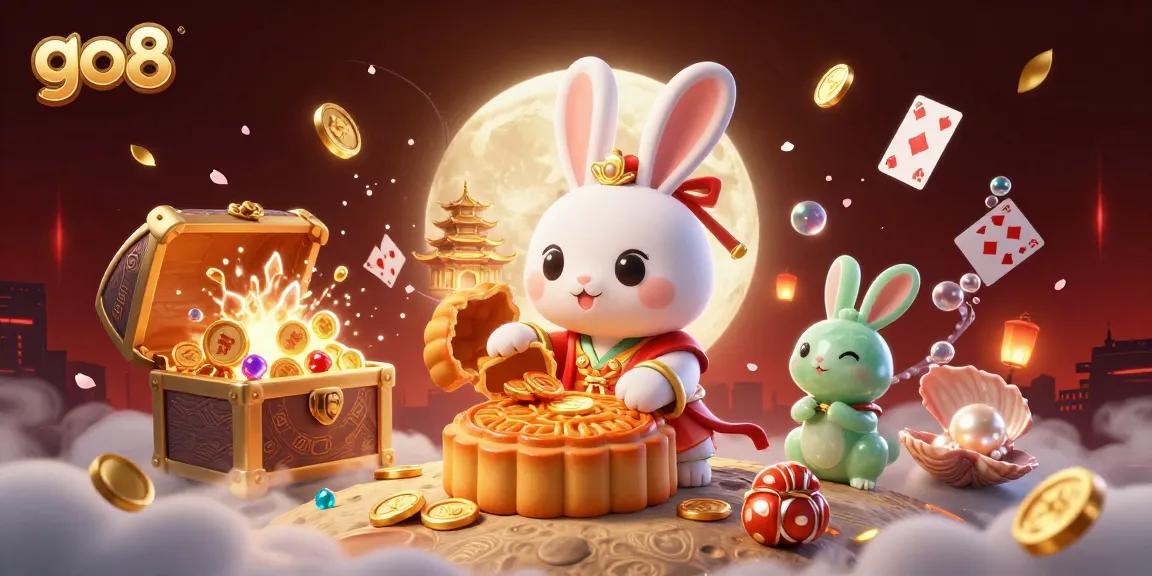 Experience the excitement of go8 as the moon rabbit reveals hidden poker chips amidst a festive atmosphere.