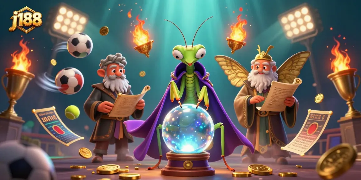 Catch the excitement of j188 with vibrant 3D illustration featuring sports elements and mystical characters.