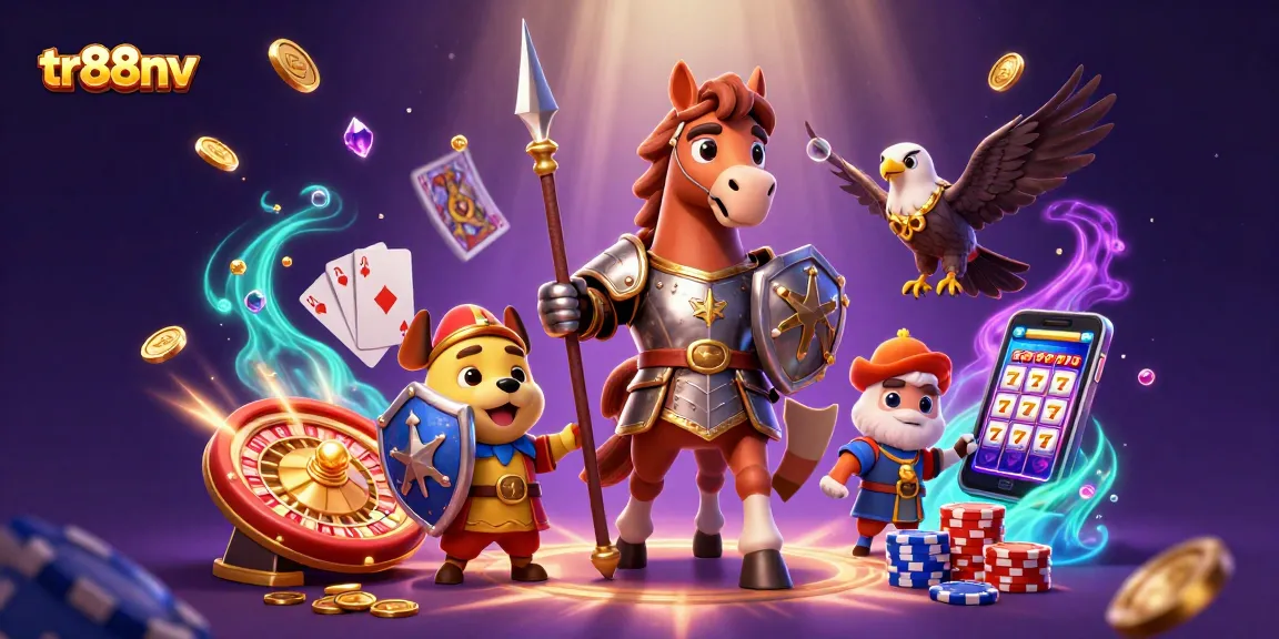 Experience excitement at tr88nv with a knight and puppy in a vibrant 3D casino scene.