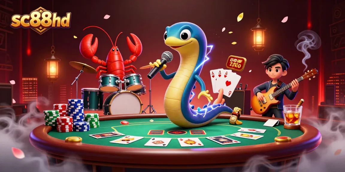 sc88hd features an electric eel DJ jamming with lobster and seahorse band in an underwater casino.